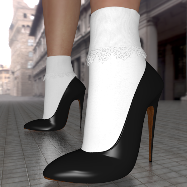 Heels with Lace Frill Socks Black and White www.makehumancommunity